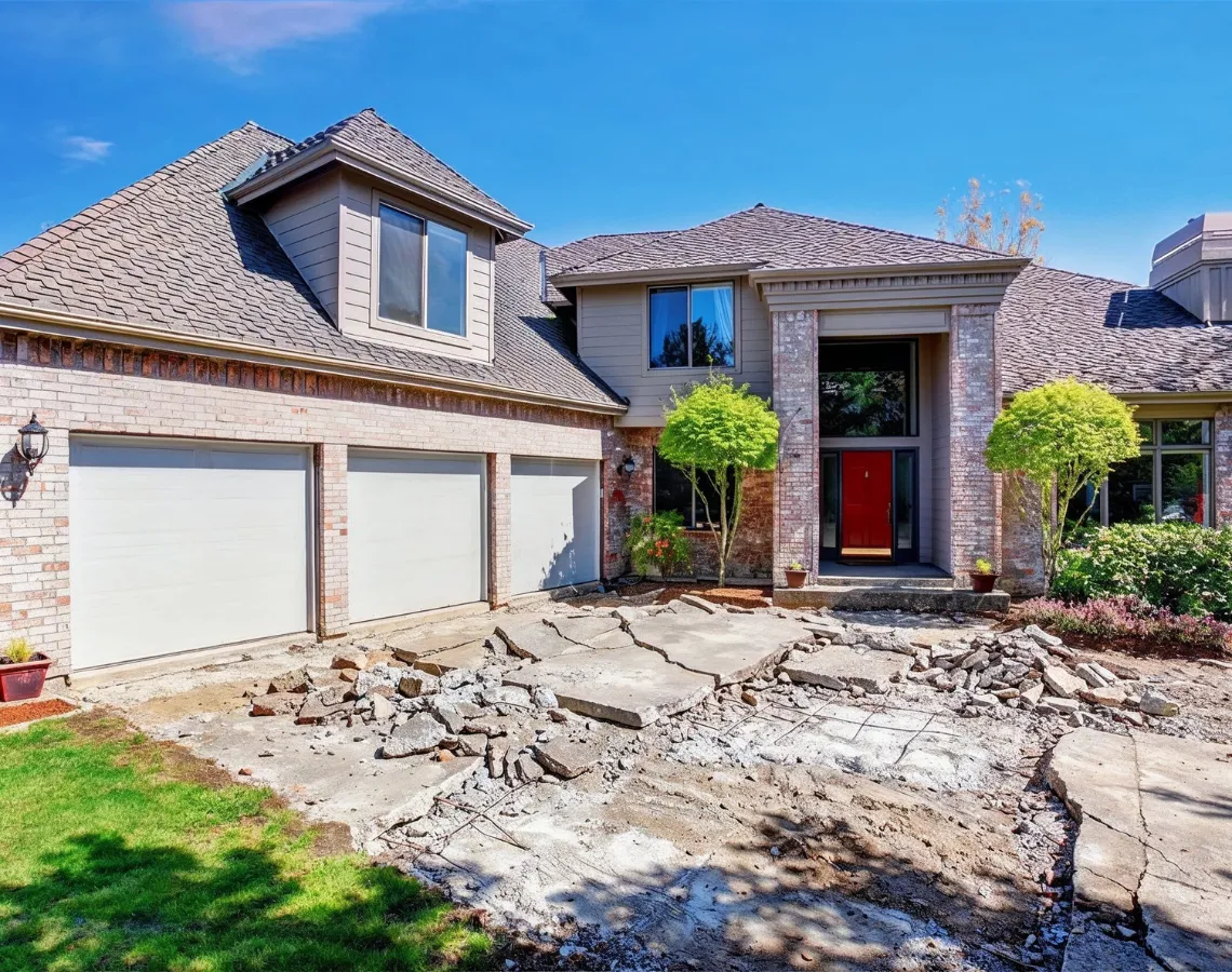 Concrete removal in Dallas TX showing broken driveway and slab demolition in residential property
