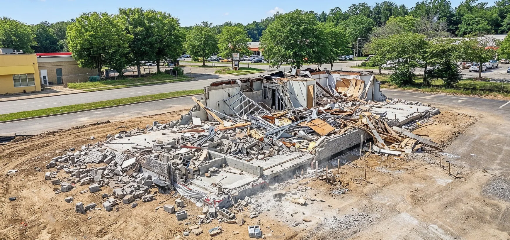 Commercial demolition project in Dallas TX with cleared redevelopment site
