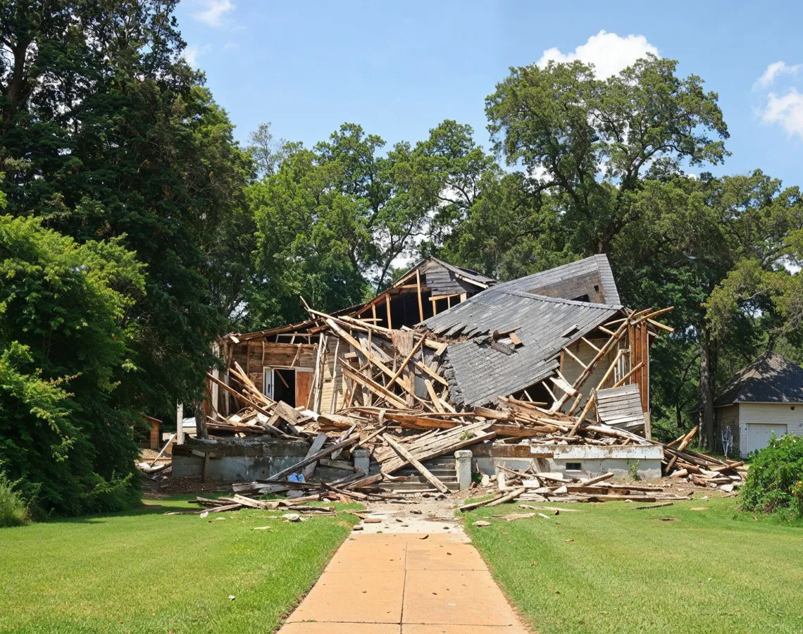 Residential demolition project in Dallas TX showing complete house teardown and debris removal