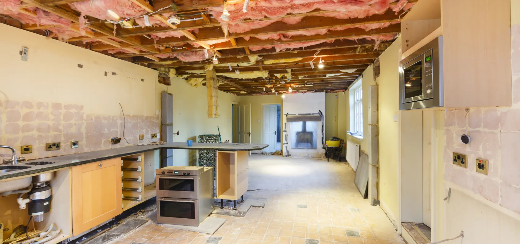 Commercial interior demolition in Dallas TX showing open space during office gut renovation preparation